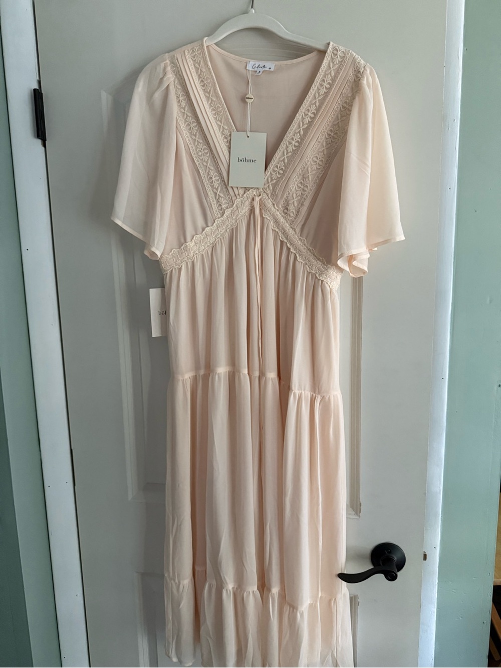 Bohme Cream Lace-Trim Tiered Maxi Dress